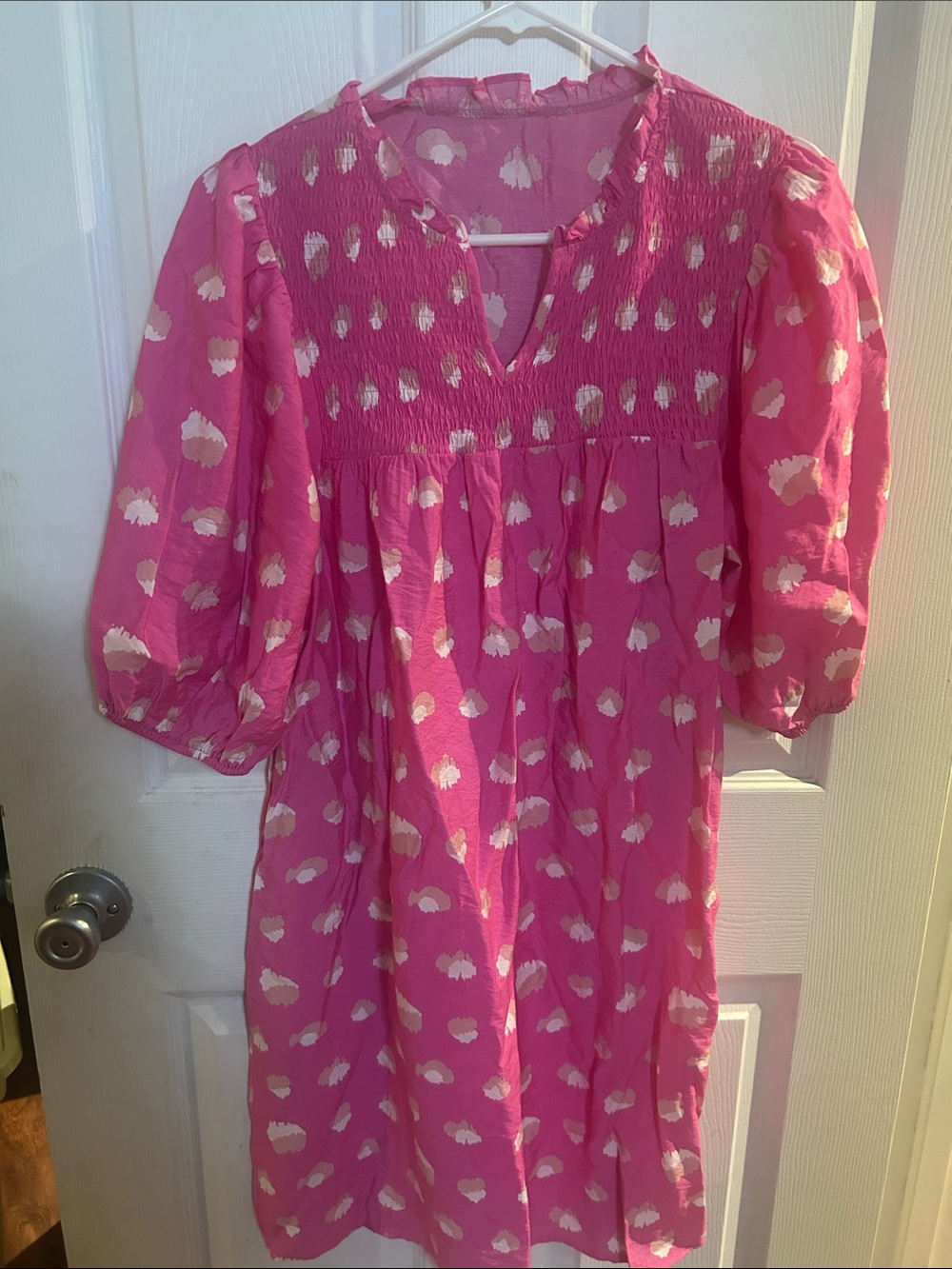 Pink Printed Smocked Dress